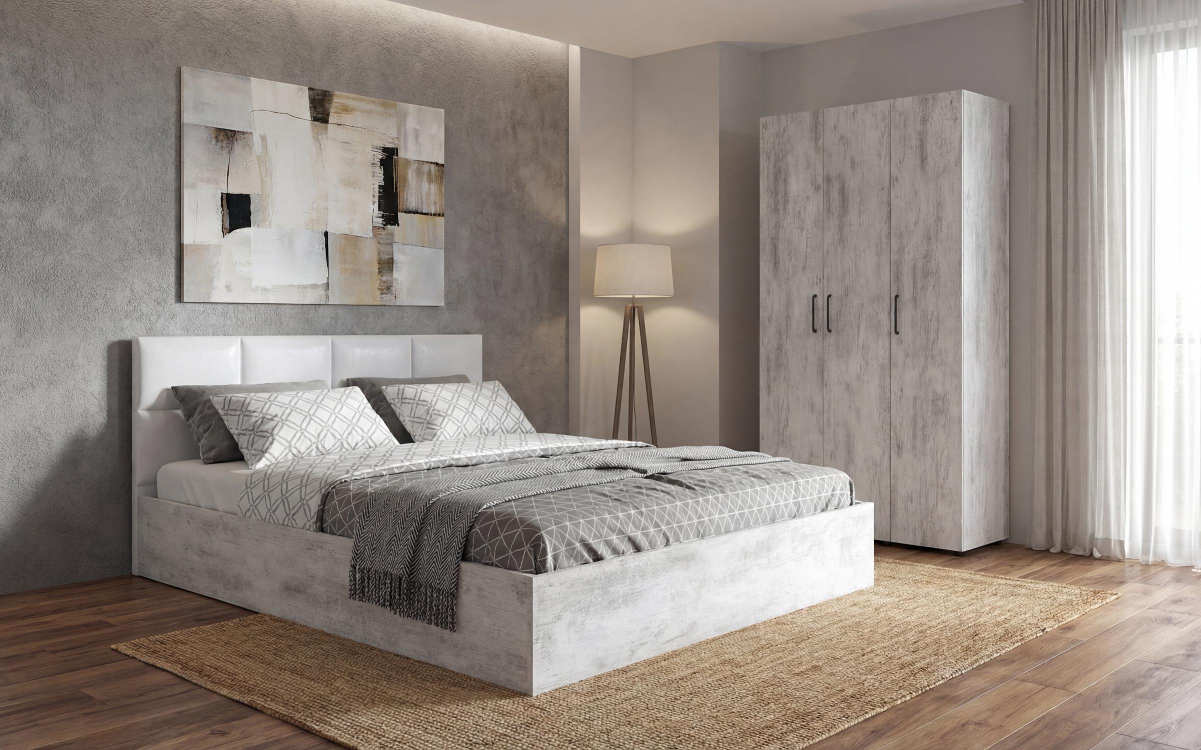 Set dormitor 160/200 Estel 3, stejar antic + piele alba  1